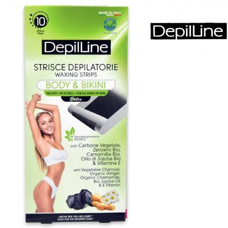 Depil line strisce depilatorie corpo/bikini c/carbone 10 pz.