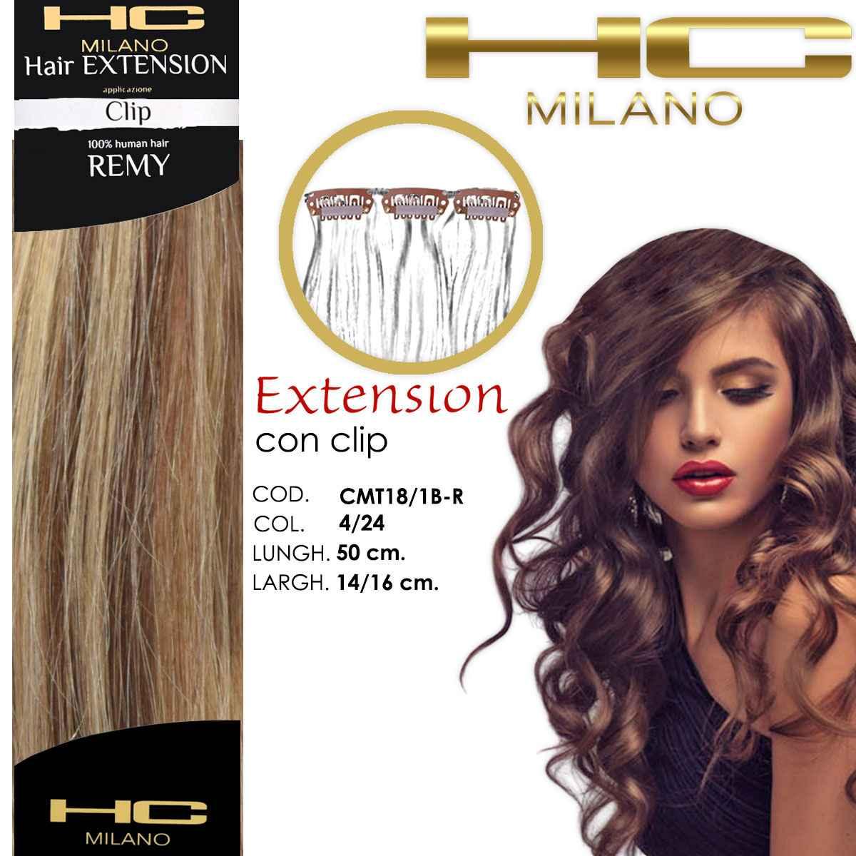 Hc milano extension 3 clip remy largh.14-16cm lungh.50cm col.4/24 mesciati castano chiaro dorato/biondo chiarissimo ec 5,3/9,00