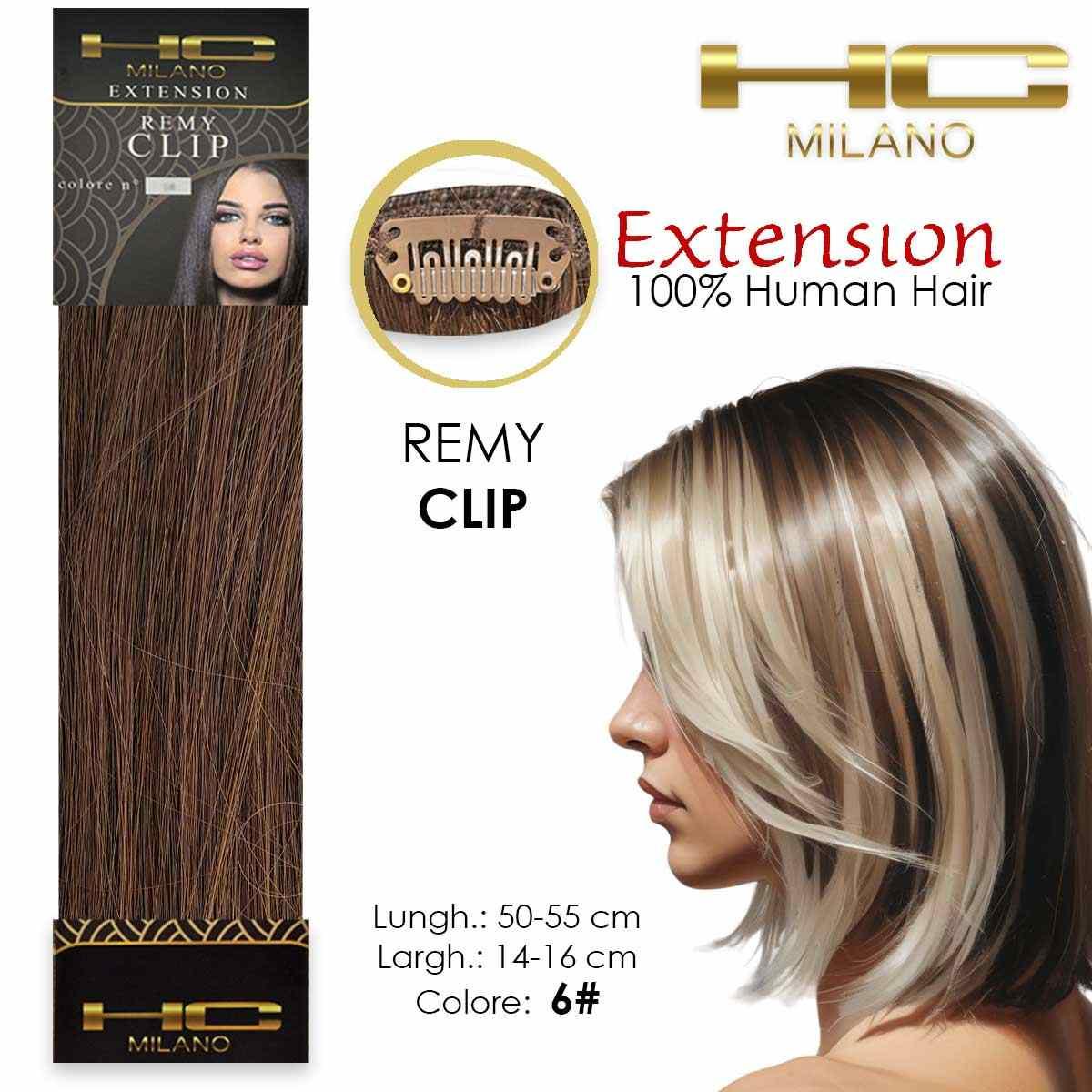 Hc milano capelli naturali 3 clip 1 striscia remy largh.14-16cm lungh.55cm col.6