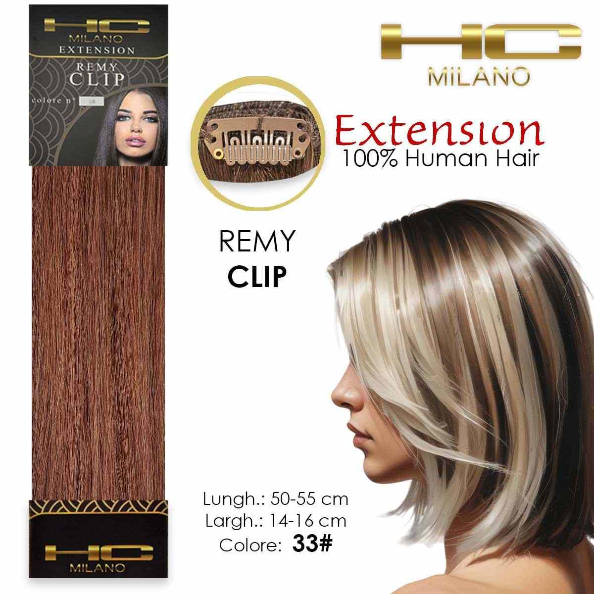 Hc milano capelli naturali 3 clip 1 striscia remy largh.14-16cm lungh.55cm col.33