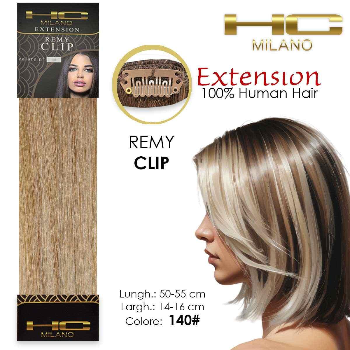Hc milano capelli naturali 3 clip 1 striscia remy largh.14-16cm lungh.55cm col.140