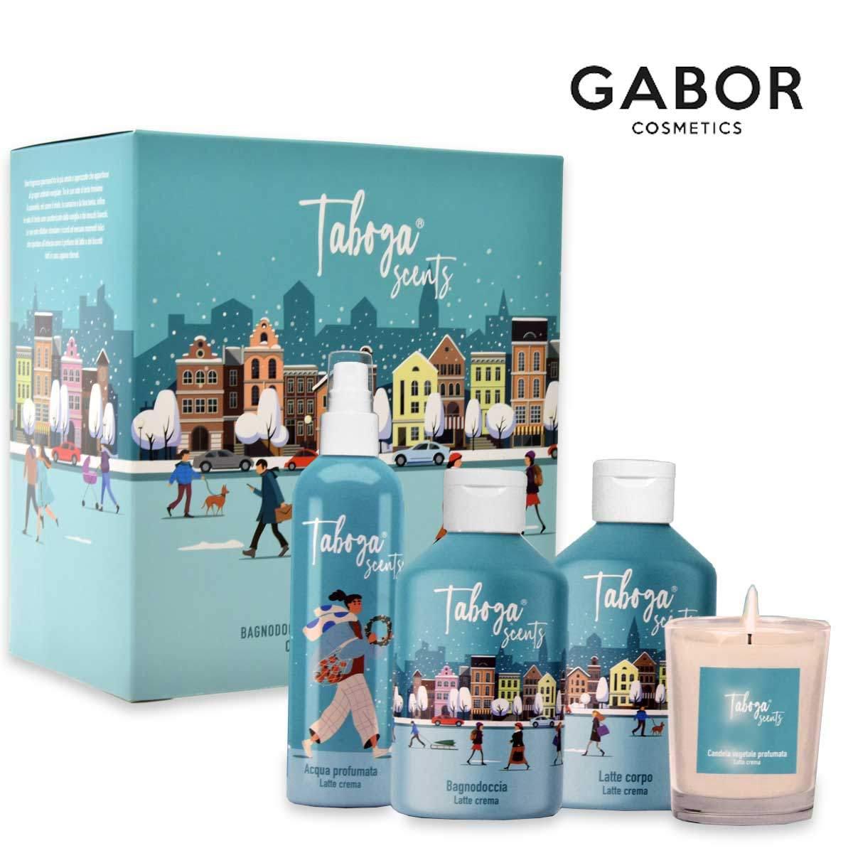 Taboga latte crema b.doccia  280 ml + latte corpo 280 ml + acq profumata 150 ml + candela