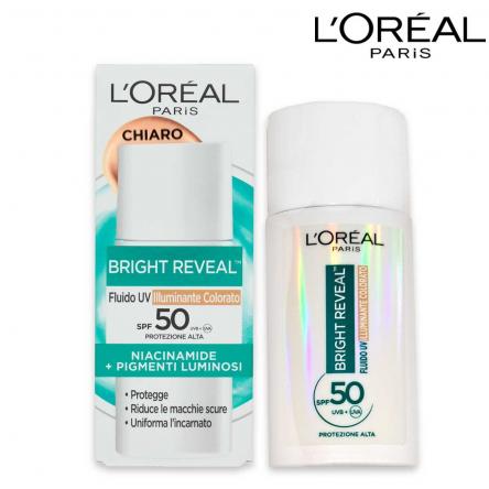 L'oreal bright reveal fluido uv illuminante colorato chiaro spf 50 50ml