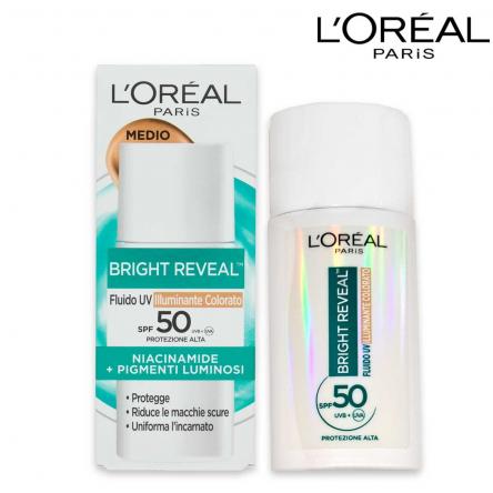 L'oreal bright reveal fluido uv illuminante colorato medium spf 50 50ml