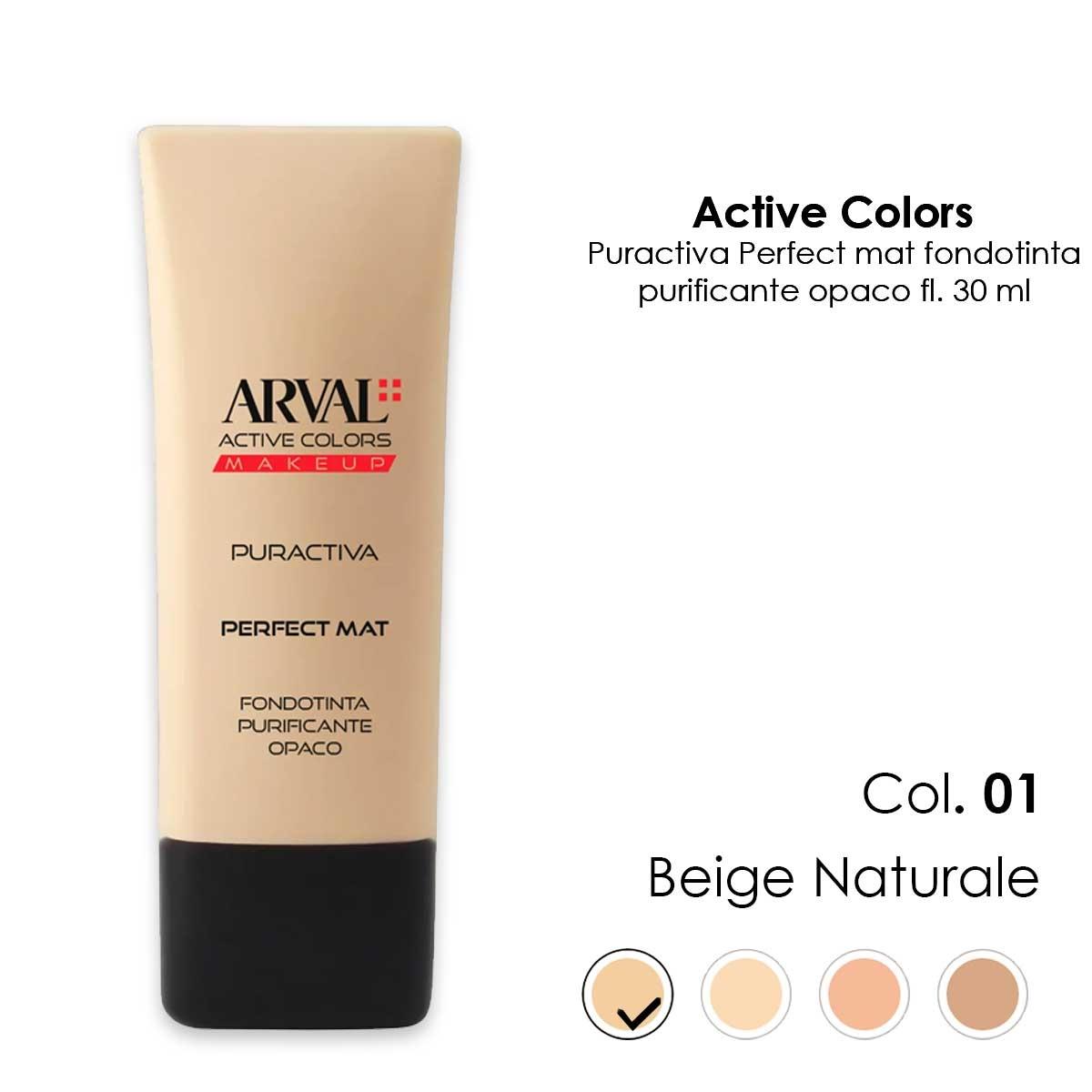 ARVAL PURACTIVA - Perfect mat n. 01 - beige naturale    fondotinta purificante opaco  ft 30ml