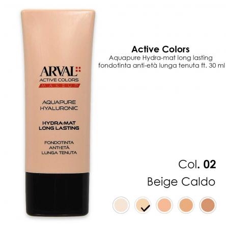 ARVAL AQUAPURE Hyaluronic - Hydra-mat long lasting n. 02 - beige caldo    fondotinta anti-età lunga tenuta  ft 30ml