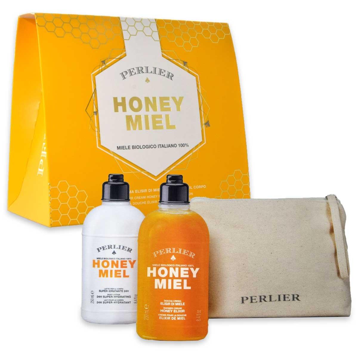 Perlier coffret miele doccia crema 250 ml + latte corpo 250 ml + pochette
