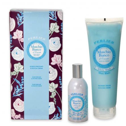 Perlier coffret bagno doccia 250 ml + profumo elisir 100 ml muschio bianco
