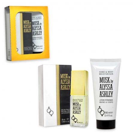 Alyssa ashley musk pvc box + gold sleeve edt 25 ml+ h & b lotion 100 ml