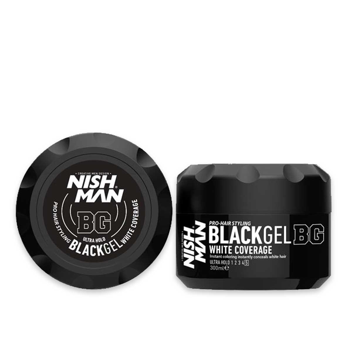 Nishman hair styling black gel ( white coverage ) 300 ml