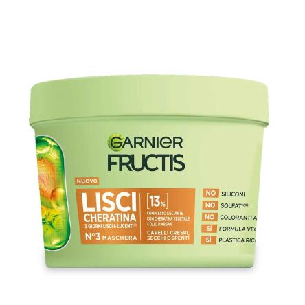 Garnier fructis maschera capelli lisci cheratina n°3 capelli crespi, secchi e spenti vaso 370 ml