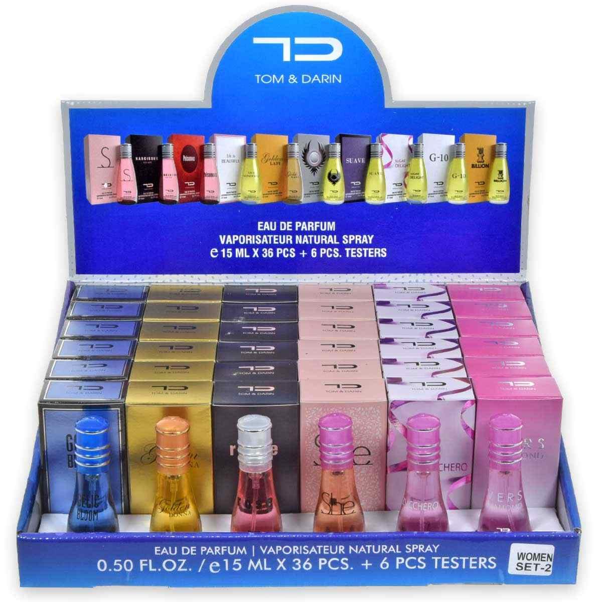 Expo 15 ml donna 36pz+6tester composto da:vers diamond/gelic/she/goldendonna/zucchero/rose for her
