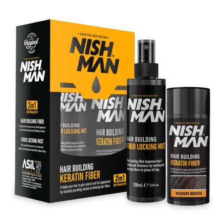 Nishman hair building keratin fiber & locking mist spray set // medium brown