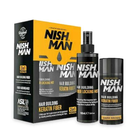 Nishman hair building keratin fiber & locking mist spray set dark brown