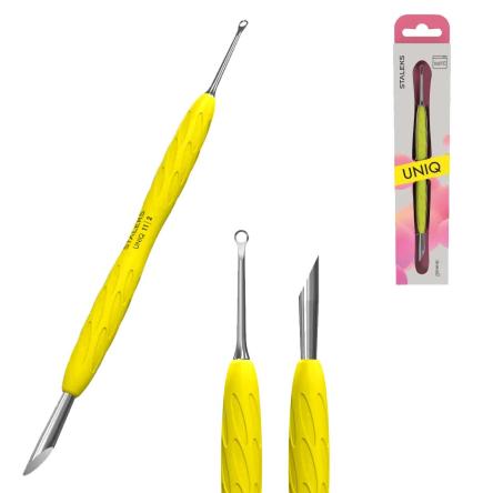Staleks spatola per manicure con manico in silicone gummy uniq 10 tipo 6 (punta obliqua + punta anello)