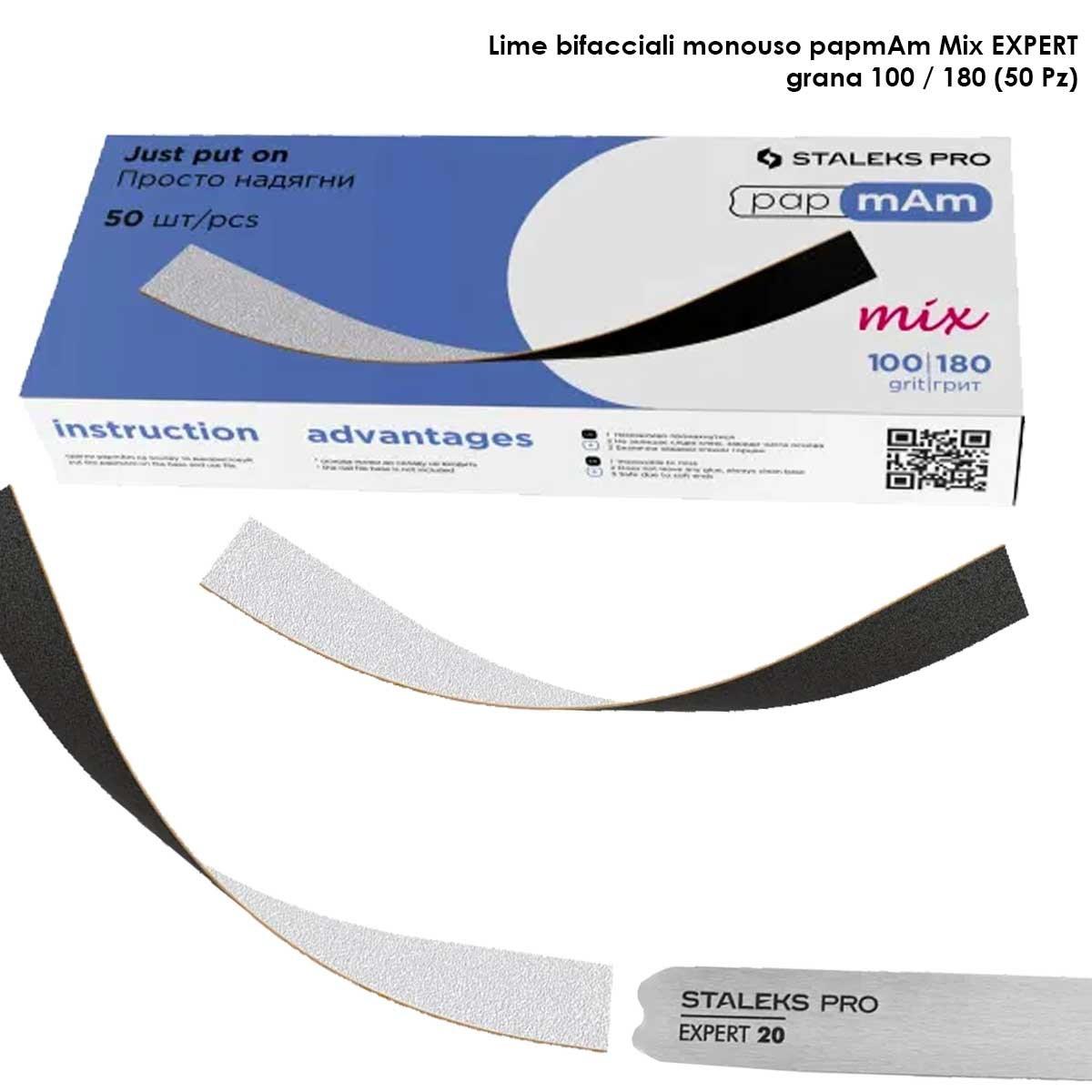 Staleks file di ricambio bifacciali papmam mix per la lima dritta expert, grana 100/180  (50 pz.)