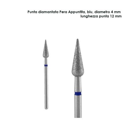 Staleks punta diamantata pera appuntita, colore blu, diametro 4 mm  l.punta 12 mm