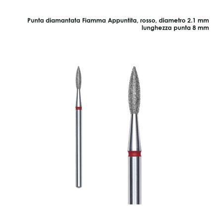 Staleks punta diamantata fiamma appuntita, col. rosso, diametro 2,1 mm  l.punta 8 mm