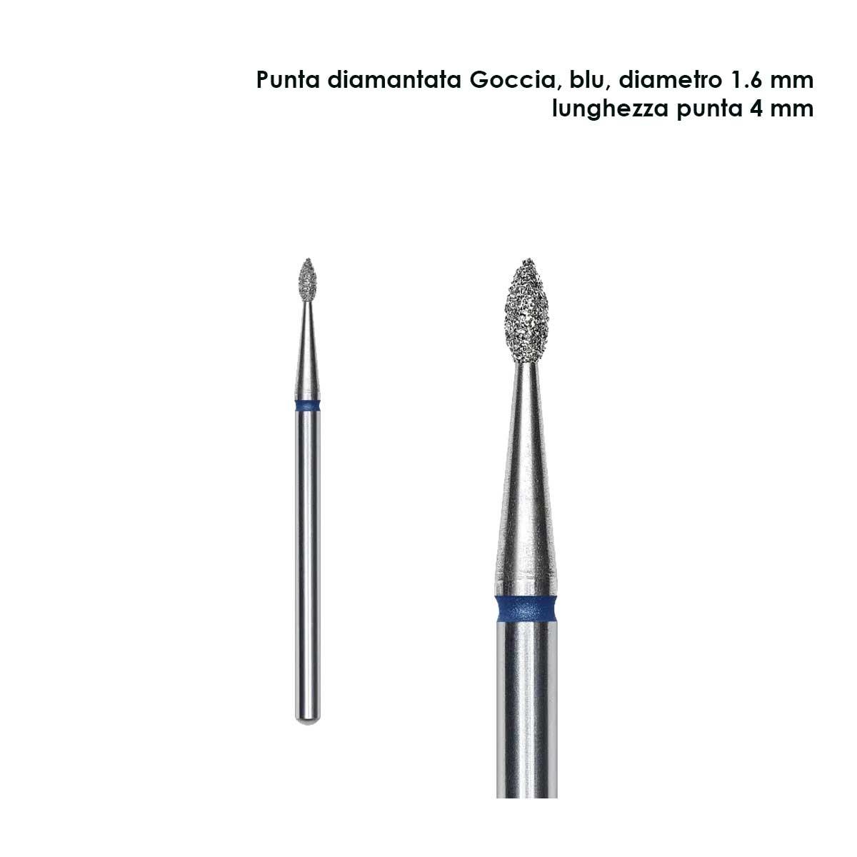 Staleks punta diamantata goccia, colore blu, diametero 1,6 mm  l. punta 4 mm