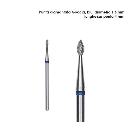 Staleks punta diamantata goccia, colore blu, diametero 1,6 mm  l. punta 4 mm