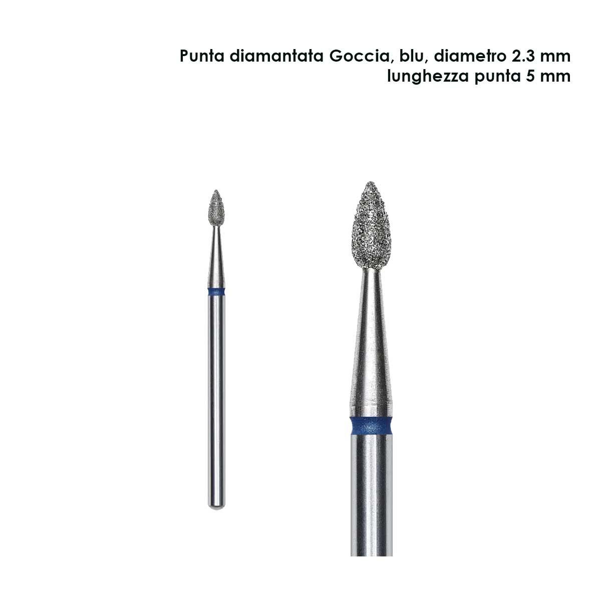Staleks punta diamantata goccia, colore blu, diametero 2,3 mm l. punta 5 mm
