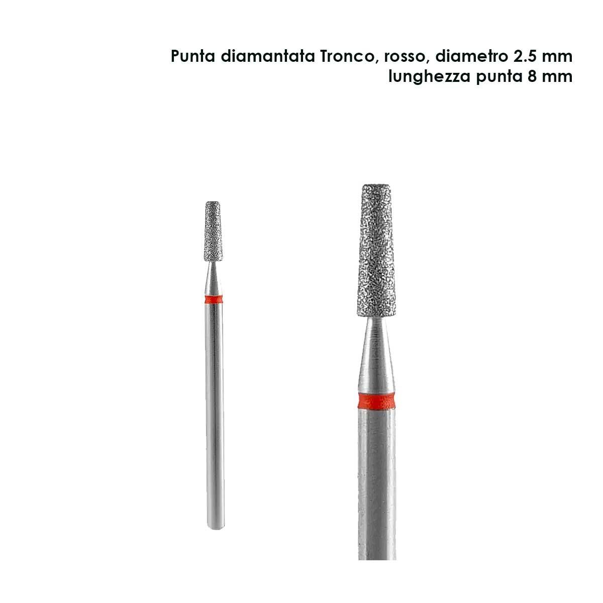 Staleks punta diamantata tronco, colore rosso, diametero 2,5 mm l. zza punta 8 mm