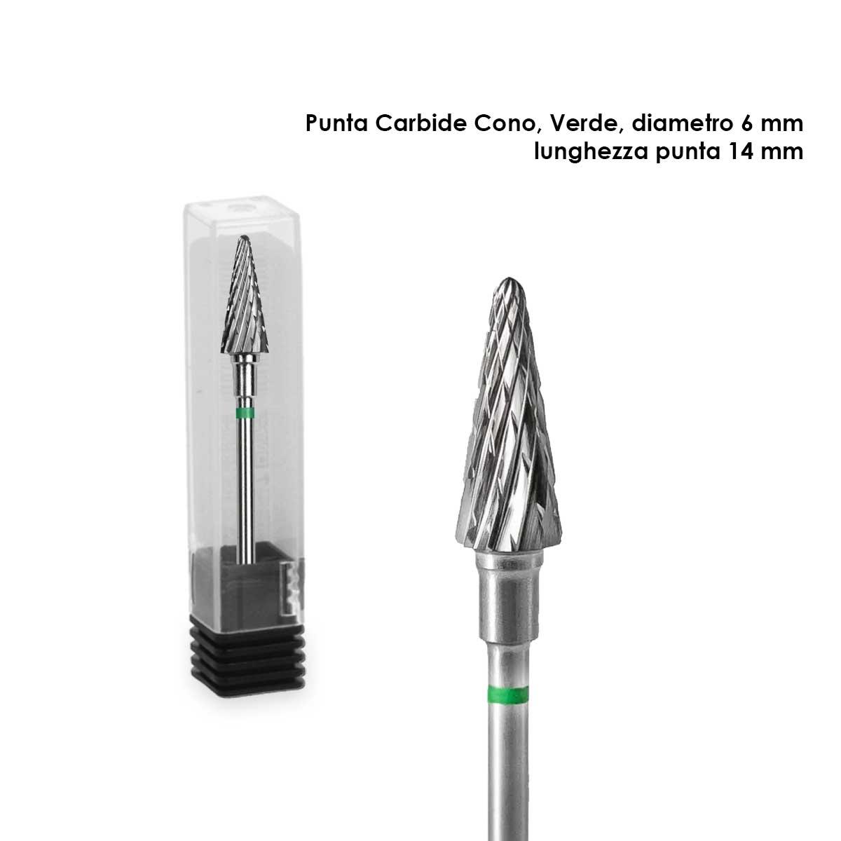 Staleks punta in carburo cono, colore verde,  diametro 6 mm / lunghezza 14 mm