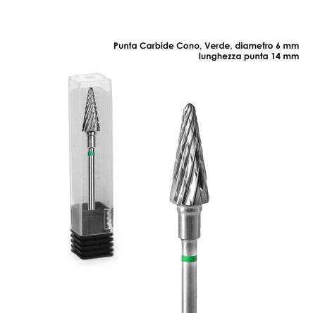 Staleks punta in carburo cono, colore verde,  diametro 6 mm / lunghezza 14 mm