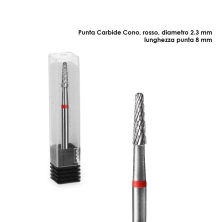 Staleks punta in carburo cono, colore rosso, diametro 2,3 mm / lunghezza 8 mm