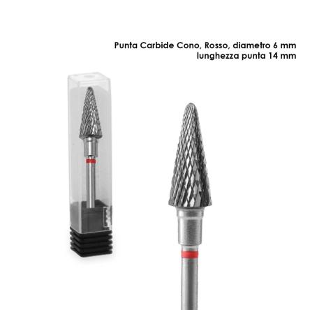 Staleks punta in carburo cono, colore rosso,  diametro 6 mm / lunghezza 14 mm